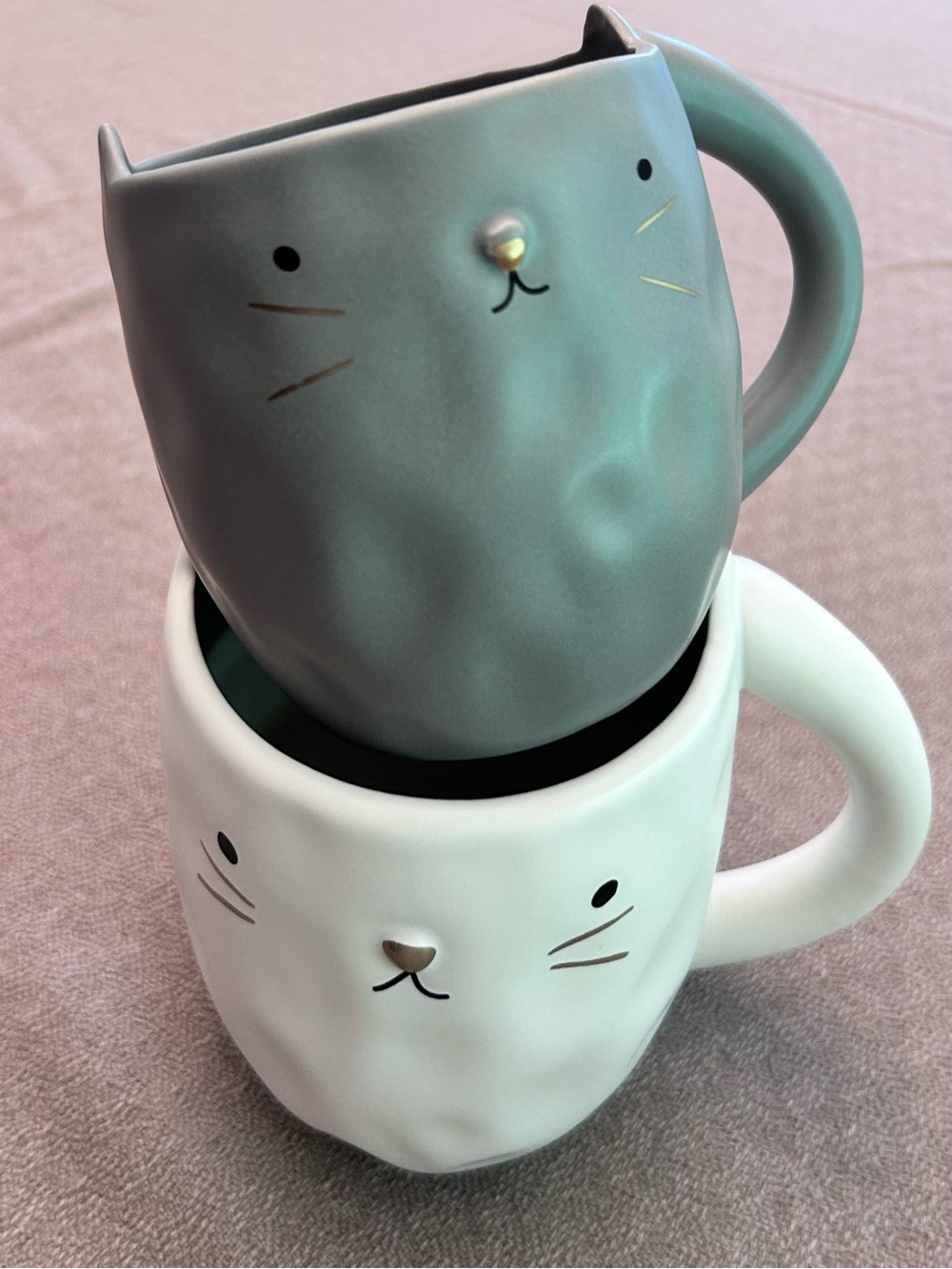 Market Square Cute Cat Ceramic Dimple Mugs Gray and White Set 18 Fl Oz